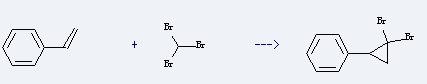 Bromoform is used to produce 1,1-dibromo-2-phenyl-cyclopropane by reaction with vinylbenzene.